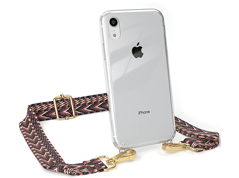 EAZY / Kordel Transparente CASE Boho XR, mit Handyhülle Beere Style, Umhängetasche, iPhone Apple, Rosa