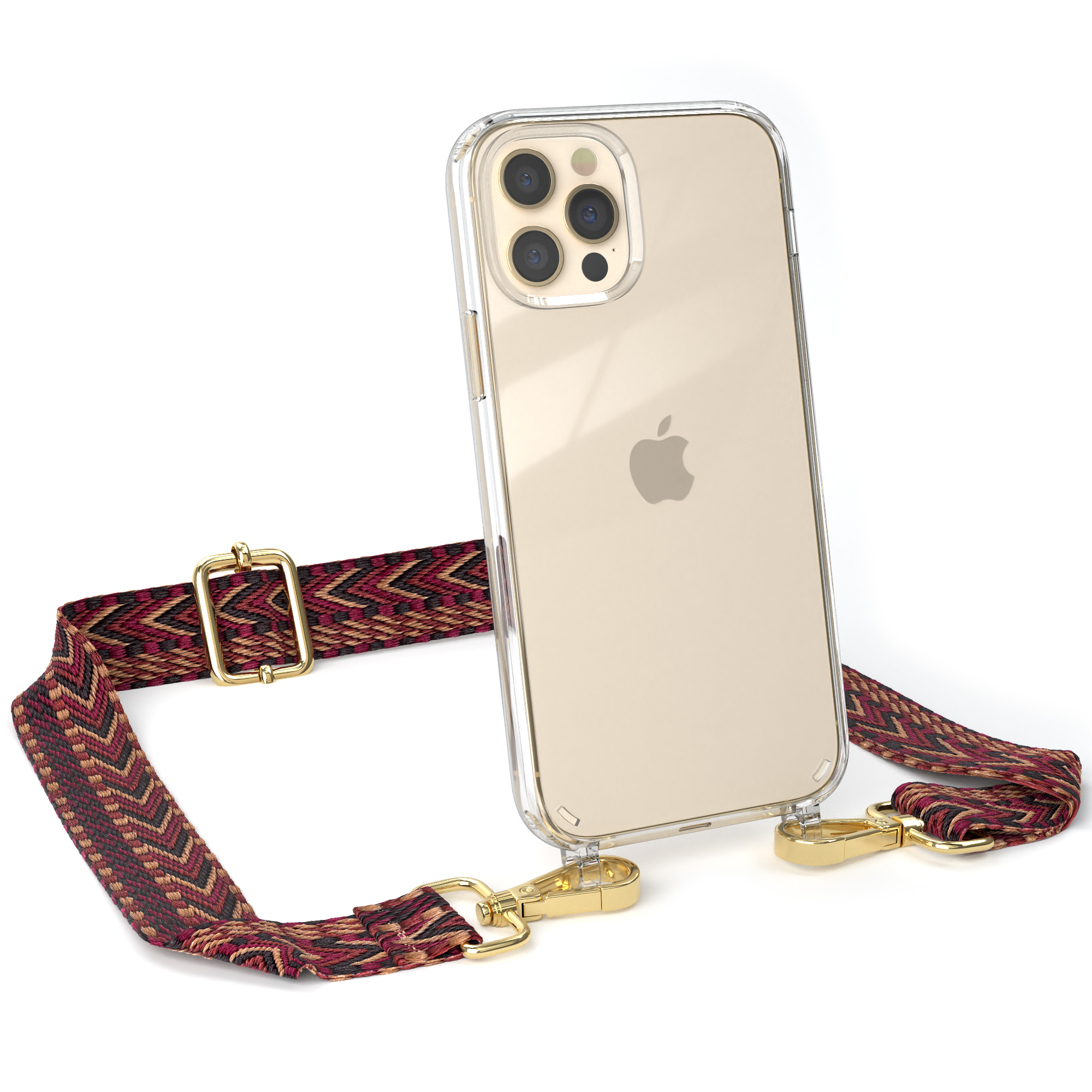Style, 12 Umhängetasche, Apple, Rot Transparente iPhone / mit / Kordel EAZY CASE 12 Handyhülle Pro, Boho Braun