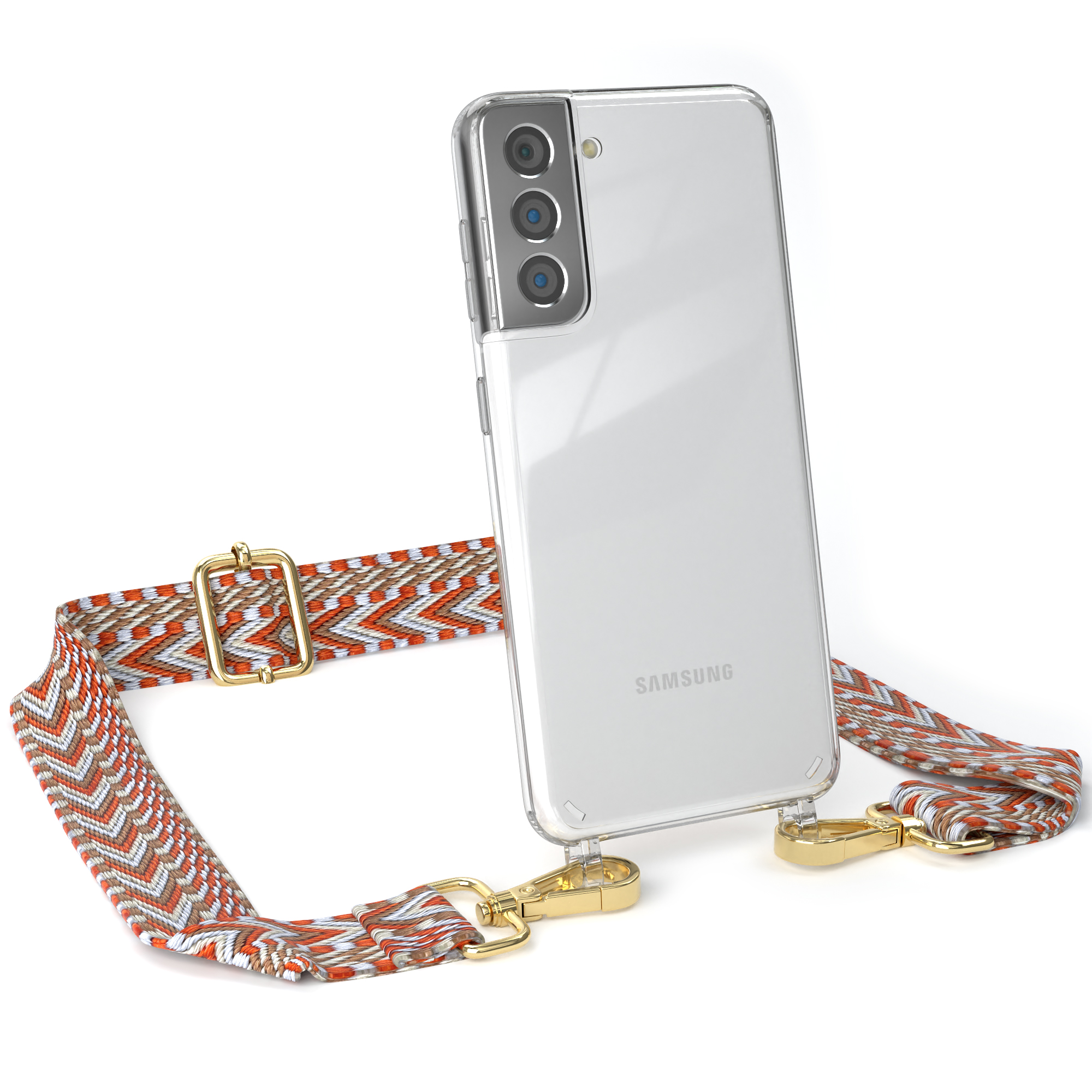 EAZY CASE Samsung, Umhängetasche, Boho Rot Transparente Style, 5G, Hellblau Handyhülle / Kordel Galaxy S21 mit