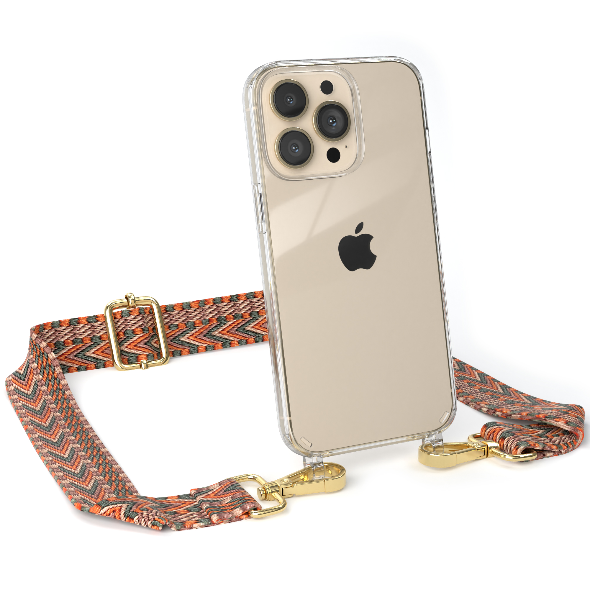 13 Handyhülle Style, iPhone CASE Kordel / Transparente Umhängetasche, Pro, Orange EAZY Grün Apple, Boho mit