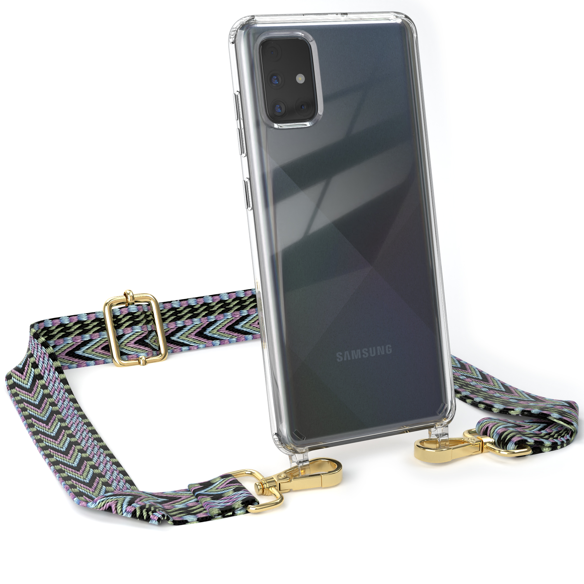 Kordel Boho Style, Transparente CASE Galaxy A71, EAZY Handyhülle Grün Samsung, mit Violett Umhängetasche, /
