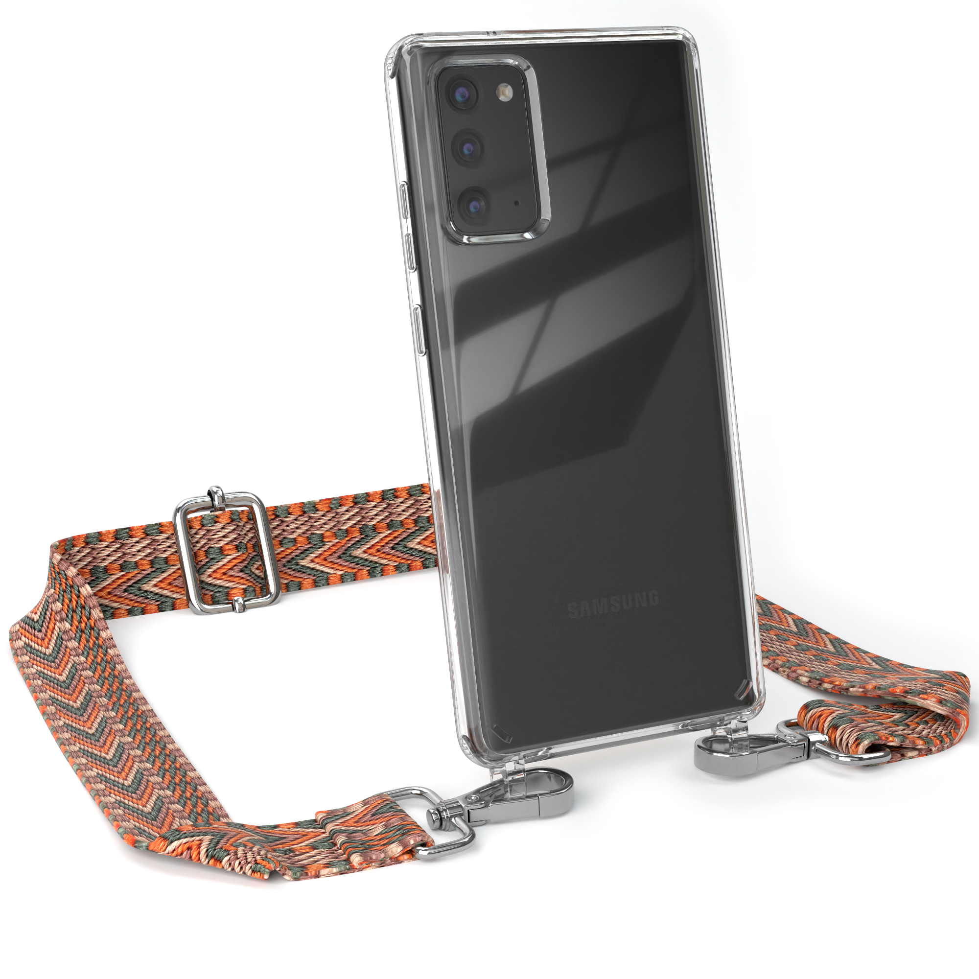 EAZY CASE Transparente Kordel 5G, Note 20 Galaxy 20 Samsung, Style, Orange mit Umhängetasche, Note / Boho Handyhülle Grün 
