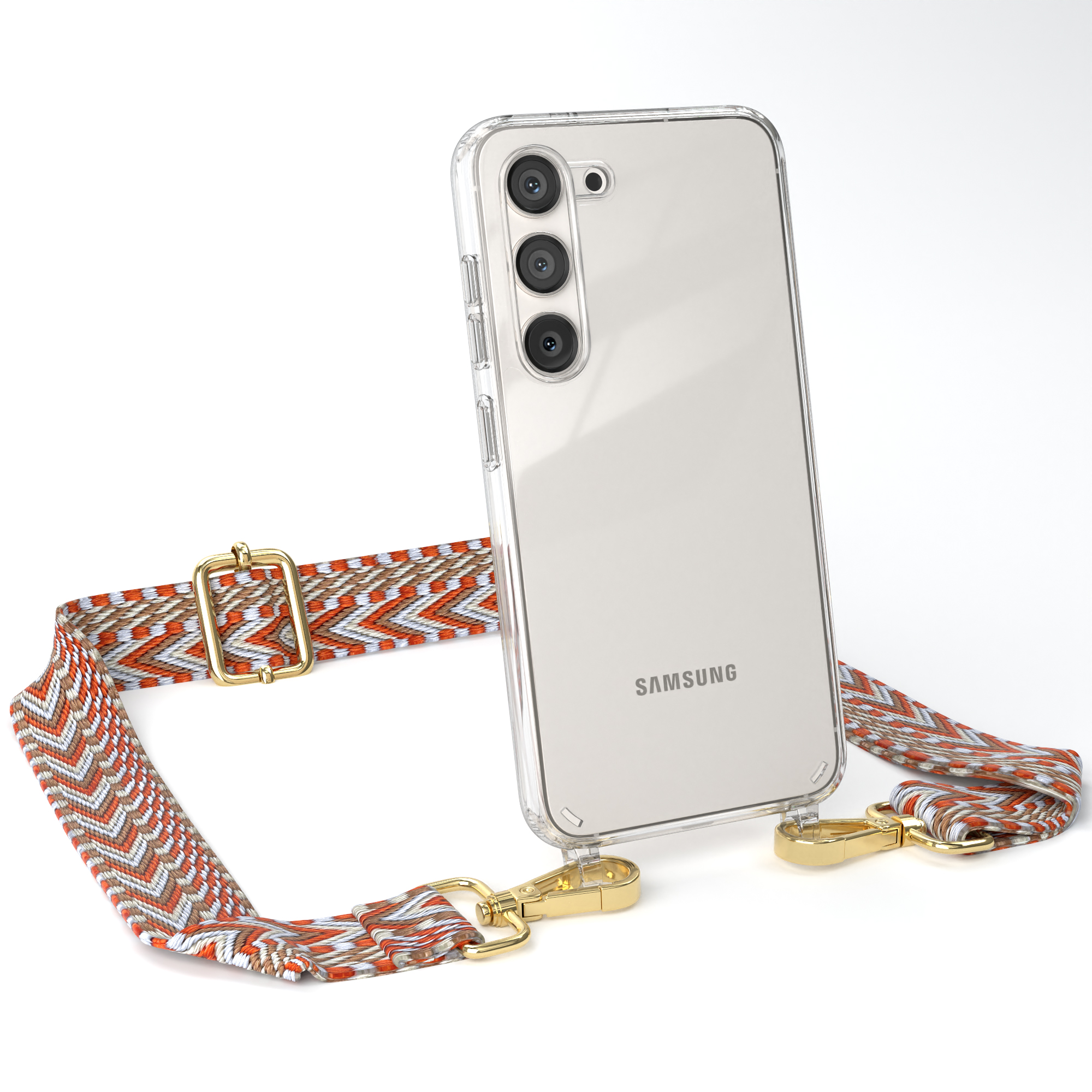 Kordel mit Style, Umhängetasche, Samsung, Handyhülle Transparente Galaxy Boho EAZY Rot CASE / Hellblau S23,