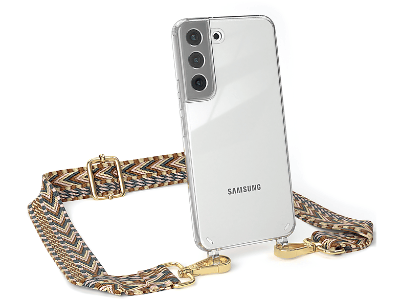 EAZY CASE Transparente Handyhülle mit Style, Galaxy Mix Boho Umhängetasche, 5G, S22 Braun Kordel Samsung
