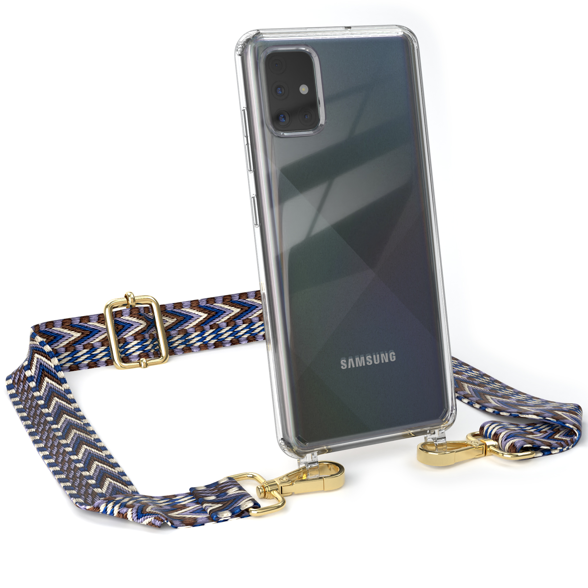 EAZY CASE Transparente Umhängetasche, Galaxy Blau Boho Samsung, Weiß Style, / Handyhülle mit A51, Kordel