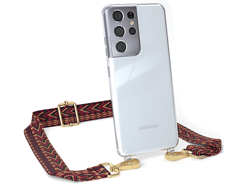 Rot 5G, Braun / Boho Galaxy Handyhülle Transparente Ultra CASE mit S21 Umhängetasche, Samsung, Style, Kordel EAZY