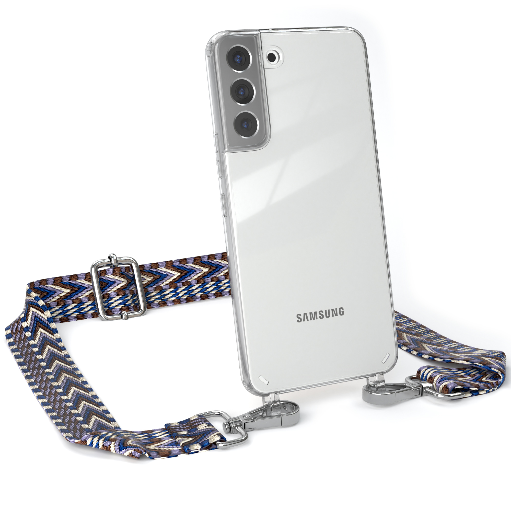 Style, Kordel Samsung, EAZY Weiß Blau Boho 5G, Transparente Galaxy / Plus CASE mit Umhängetasche, S22 Handyhülle