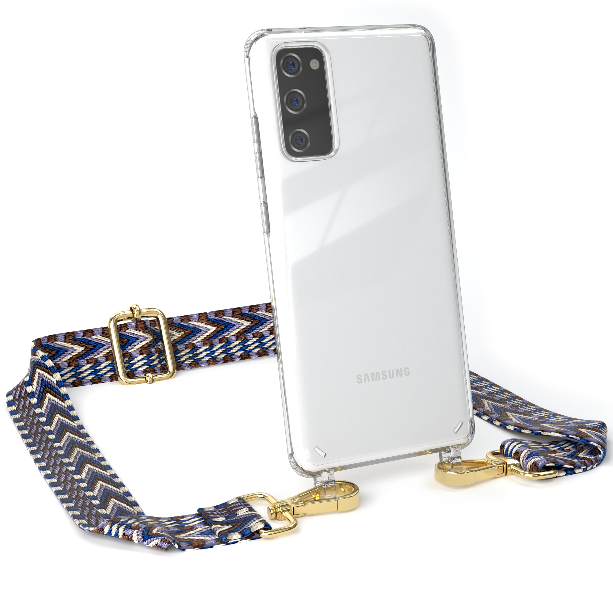 EAZY CASE Weiß Blau Galaxy Boho Samsung, / Kordel Handyhülle S20, mit Umhängetasche, Style, Transparente