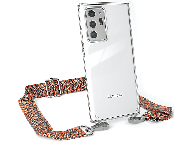 EAZY CASE Transparente Handyhülle mit Kordel Boho Style, Umhängetasche, Samsung, Galaxy Note 20 Ultra / Note 20 Ultra 5G, Orange / Grün
