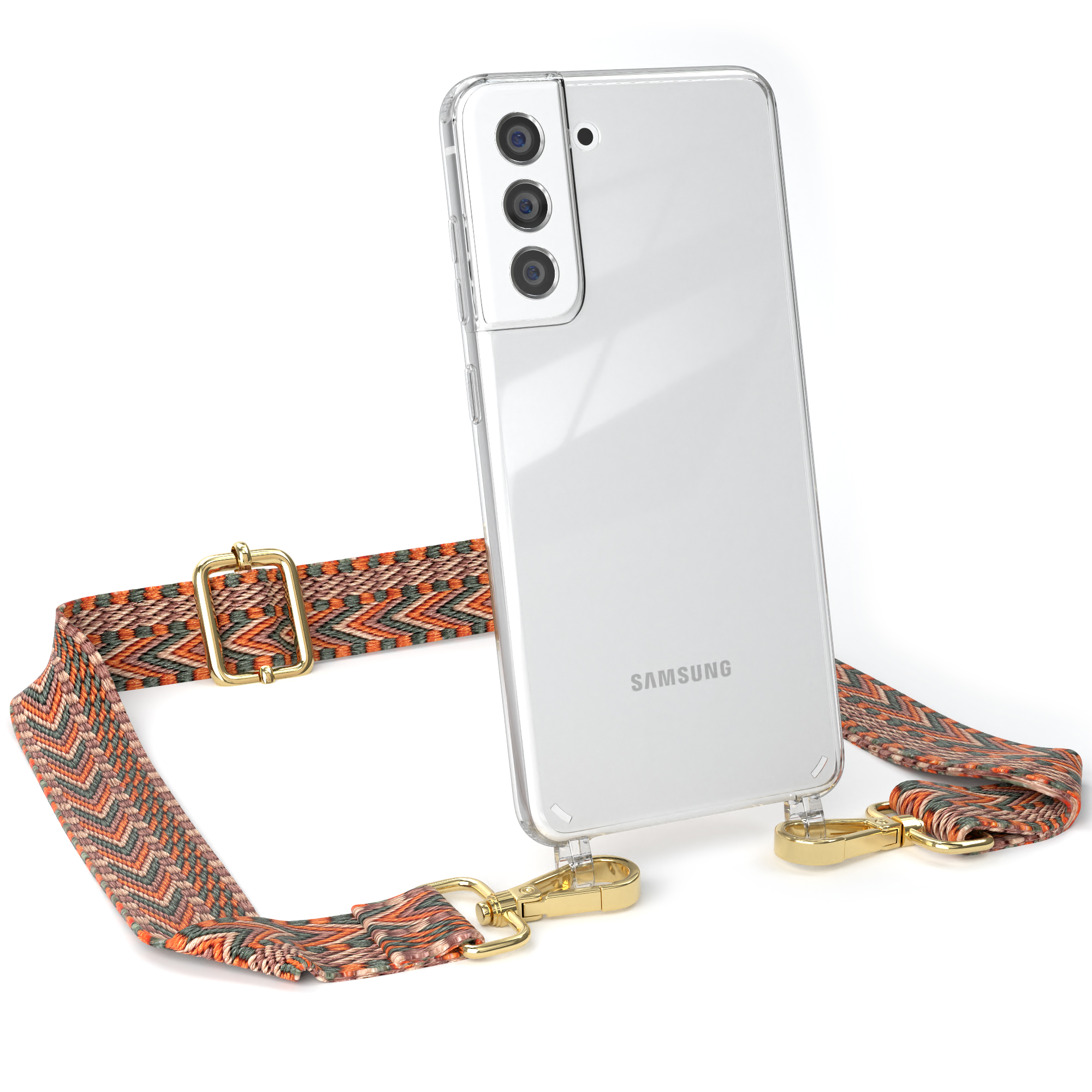 Grün S21 CASE FE Kordel Transparente EAZY Galaxy mit 5G, Samsung, Handyhülle Orange Umhängetasche, Boho / Style,