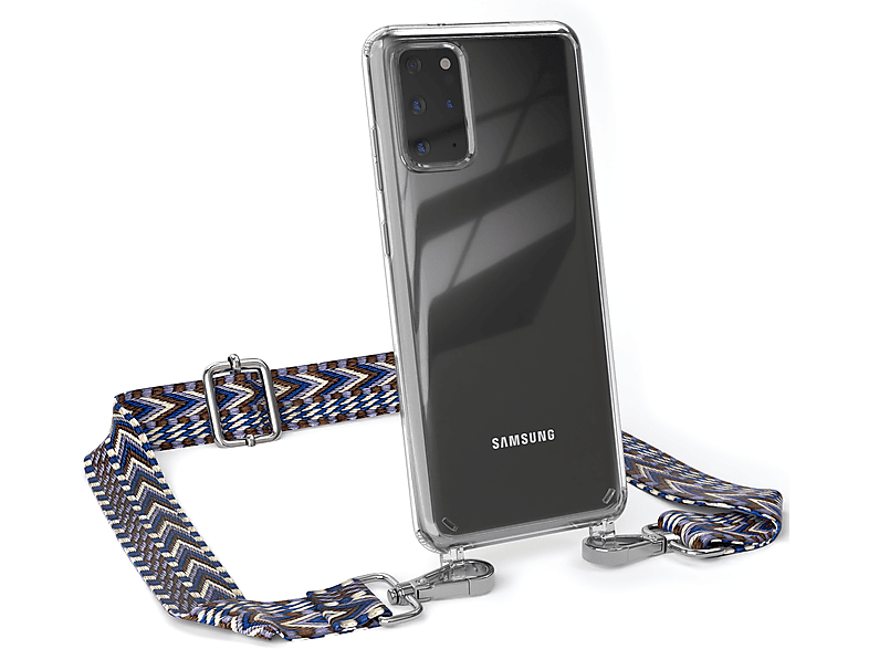 EAZY CASE Transparente Handyhülle mit Kordel Boho Style, Umhängetasche, Samsung, Galaxy S20 Plus / S20 Plus 5G, Blau / Weiß