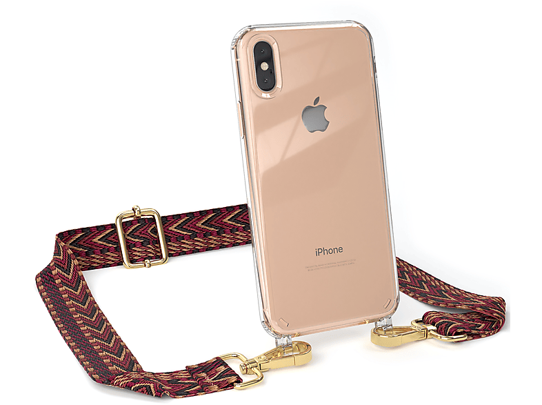 / Transparente XS, / Boho Rot Handyhülle Braun Apple, X iPhone mit EAZY Style, Kordel Umhängetasche, CASE