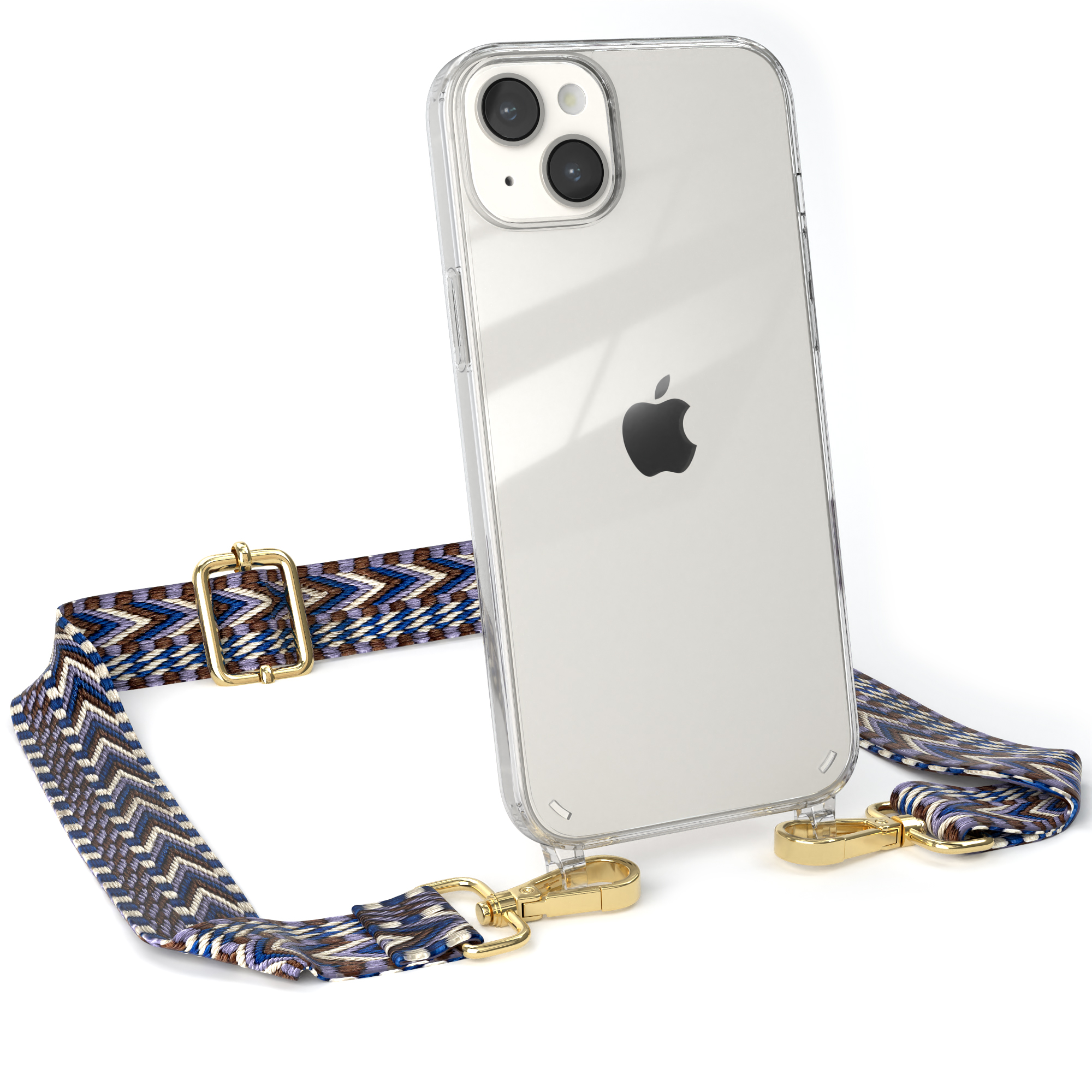 EAZY CASE Transparente Handyhülle mit Boho Umhängetasche, Kordel Weiß Style, iPhone Plus, Apple, Blau 14 