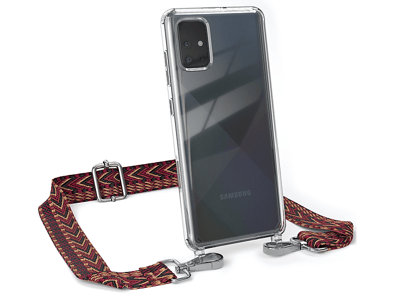 EAZY CASE Samsung, Rot / Style, Transparente Umhängetasche, Boho Handyhülle Braun Galaxy Kordel mit A71