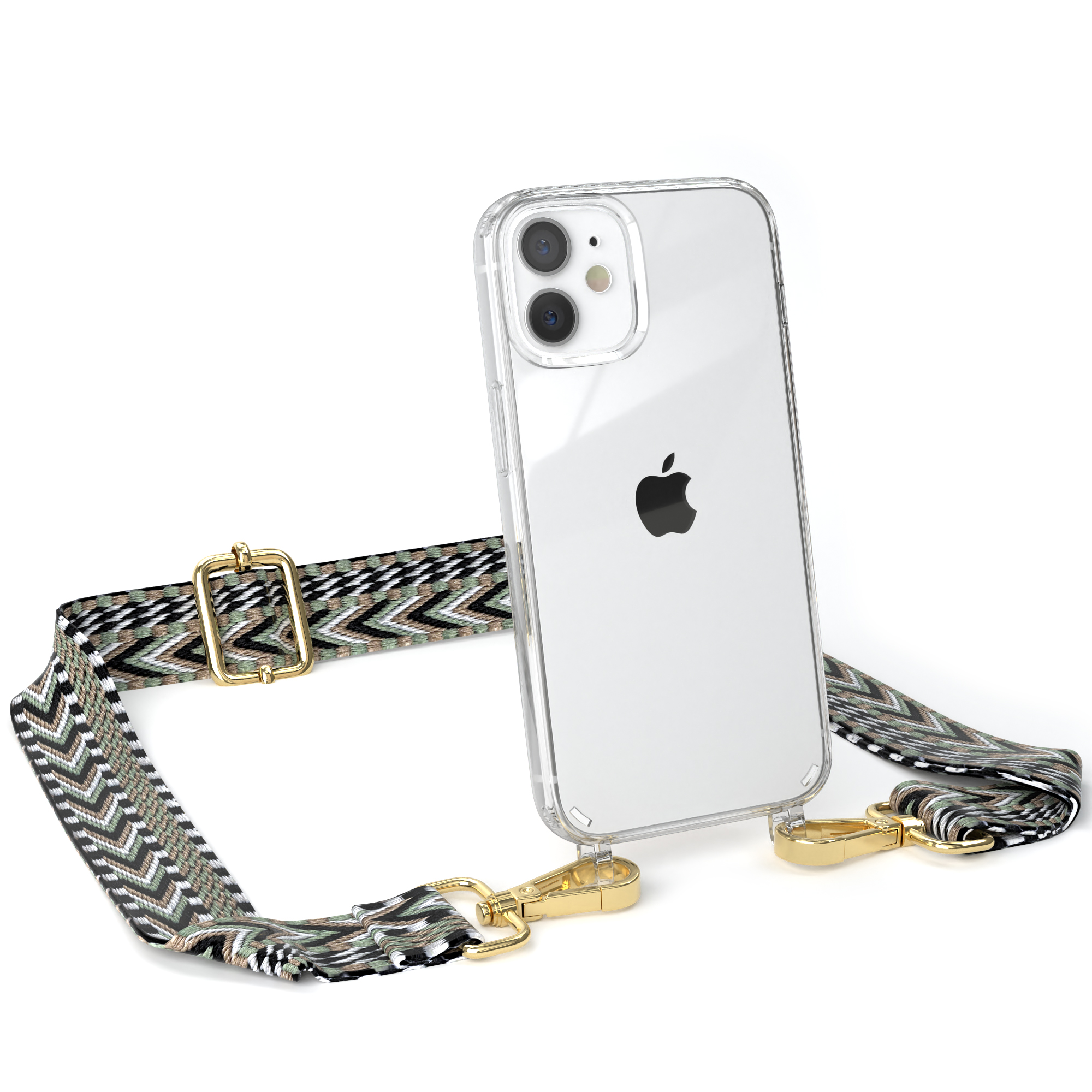 EAZY CASE Boho Apple, Style, mit Grün 12 Kordel Handyhülle iPhone / Mini, Schwarz Umhängetasche, Transparente