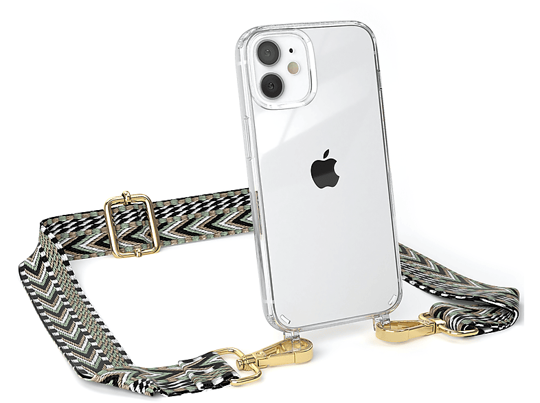 Transparente Grün Umhängetasche, iPhone Schwarz EAZY Style, Handyhülle Boho / Kordel mit CASE 12 Apple, Mini,