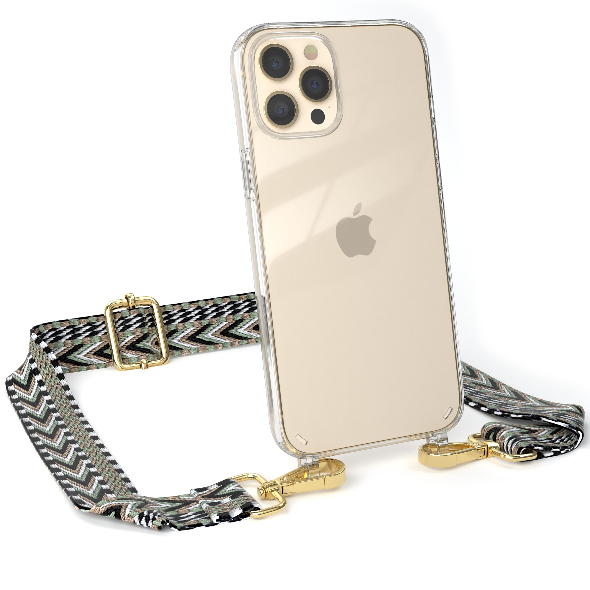 Schwarz Apple, Style, CASE Max, Grün Umhängetasche, Handyhülle iPhone mit / Pro Transparente 12 Boho Kordel EAZY