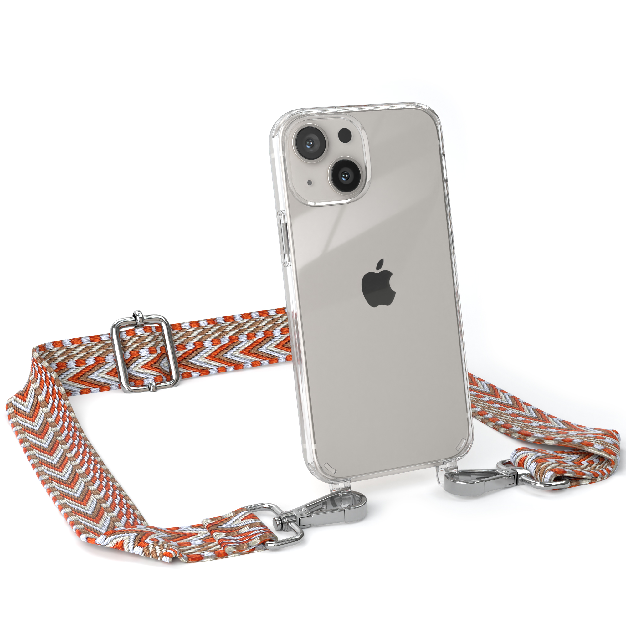 Mini, Boho Style, mit iPhone 13 Hellblau / Umhängetasche, Kordel Rot Handyhülle Apple, Transparente CASE EAZY
