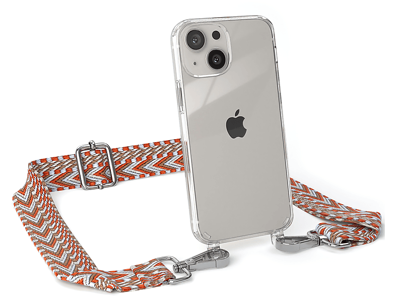EAZY CASE Transparente Handyhülle mit Apple, iPhone 13 Boho Umhängetasche, Mini, Kordel Style, Rot Hellblau 