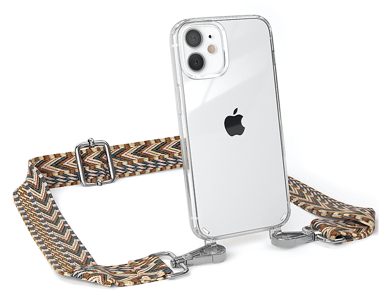 Apple, Braun Transparente iPhone mit Boho Mix Mini, Kordel Umhängetasche, CASE Handyhülle EAZY 12 Style,