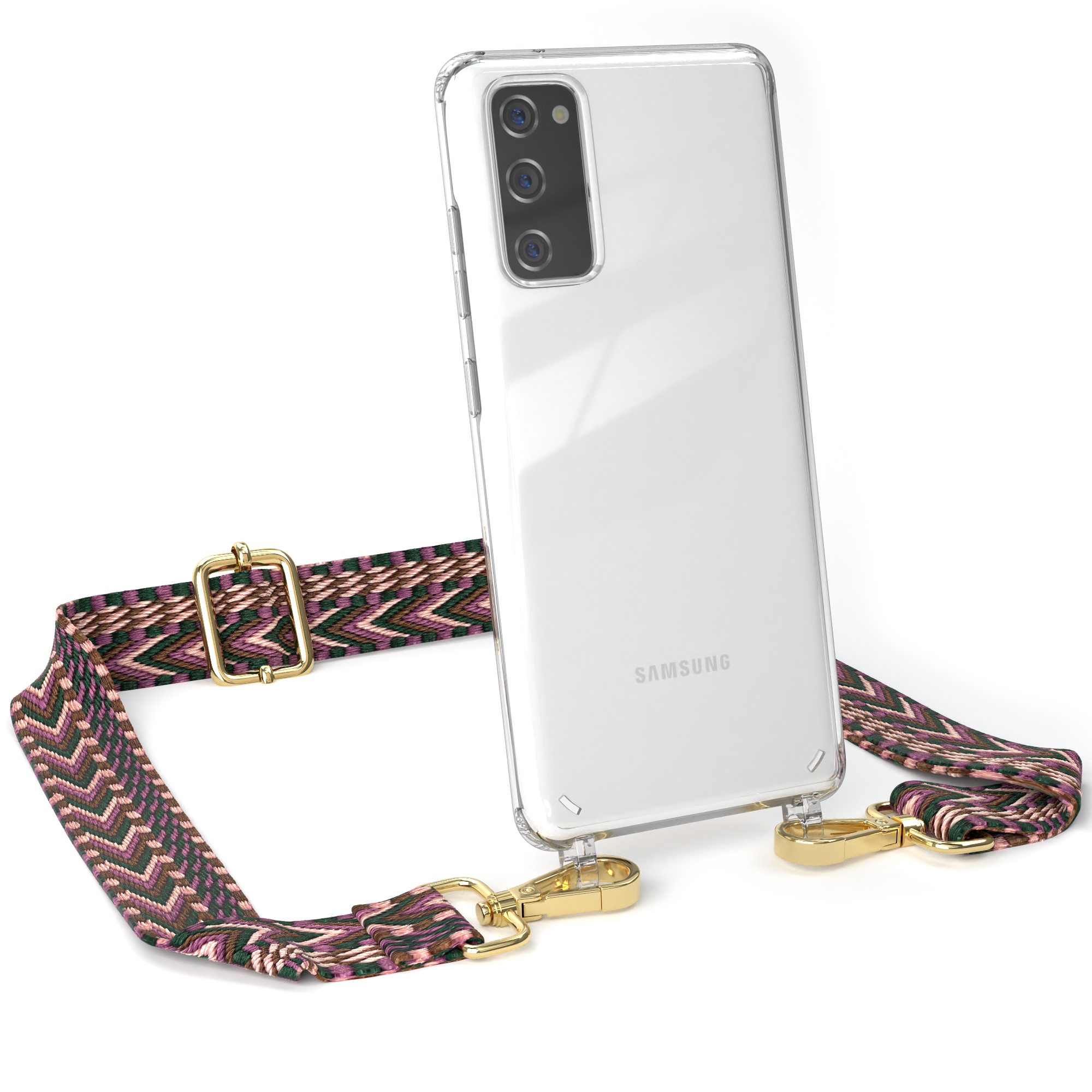 Samsung, Rosa Galaxy / Boho S20, Transparente mit Style, Handyhülle Umhängetasche, Beere EAZY Kordel CASE