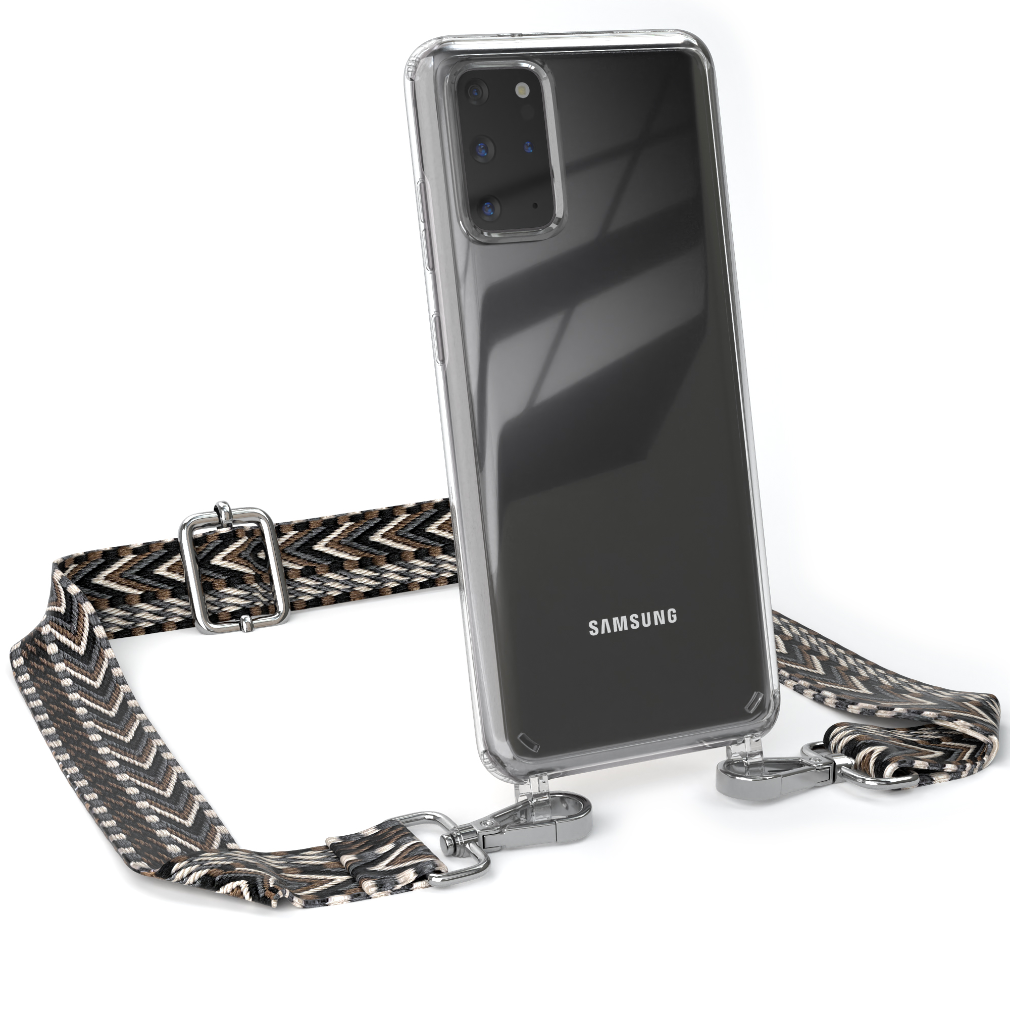 EAZY CASE Transparente Handyhülle mit Umhängetasche, Schwarz Galaxy Plus / / Boho Kordel Plus S20 Grau 5G, Style, S20 Samsung