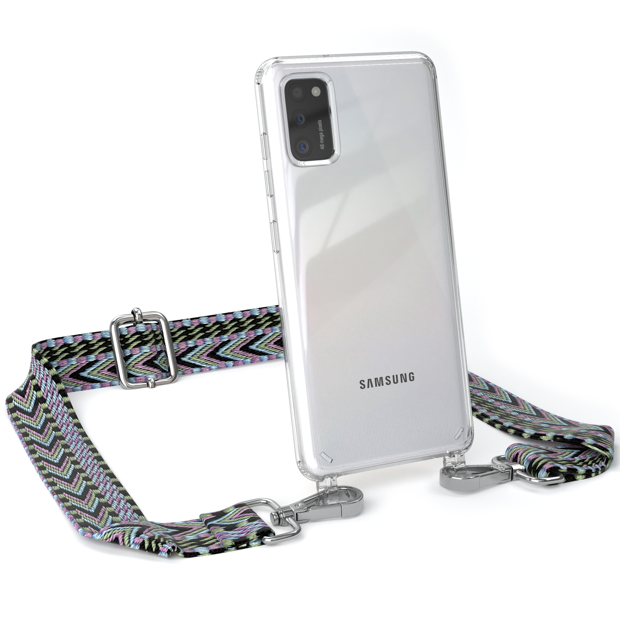 Galaxy Samsung, Umhängetasche, Violett Kordel mit Boho Style, Handyhülle Grün EAZY CASE A41, Transparente /