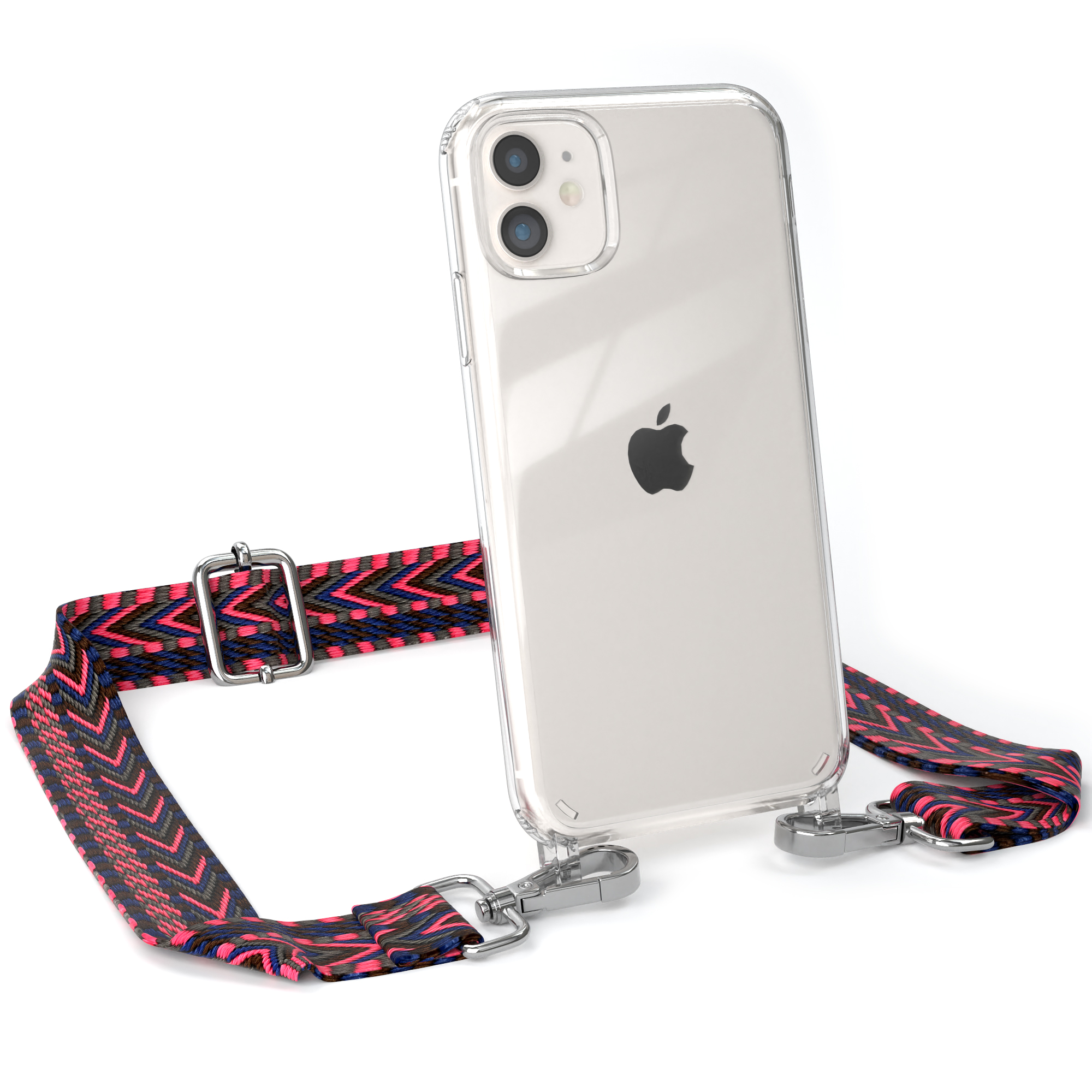 EAZY CASE Handyhülle Apple, / 11, Blau Umhängetasche, iPhone Pink Transparente Kordel Boho mit Style