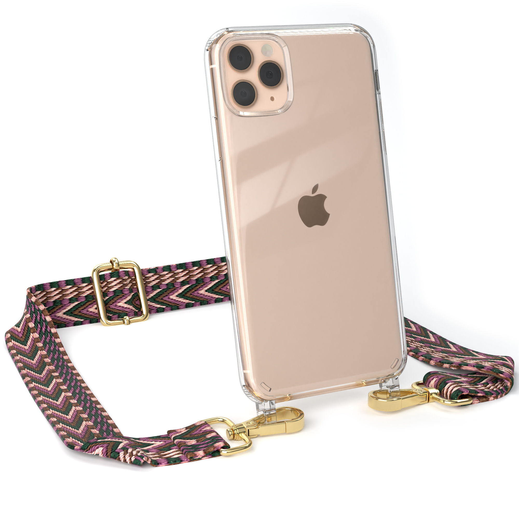 Style, mit CASE 11 Handyhülle Boho iPhone Umhängetasche, / Apple, Rosa Pro Kordel Beere Transparente EAZY Max,
