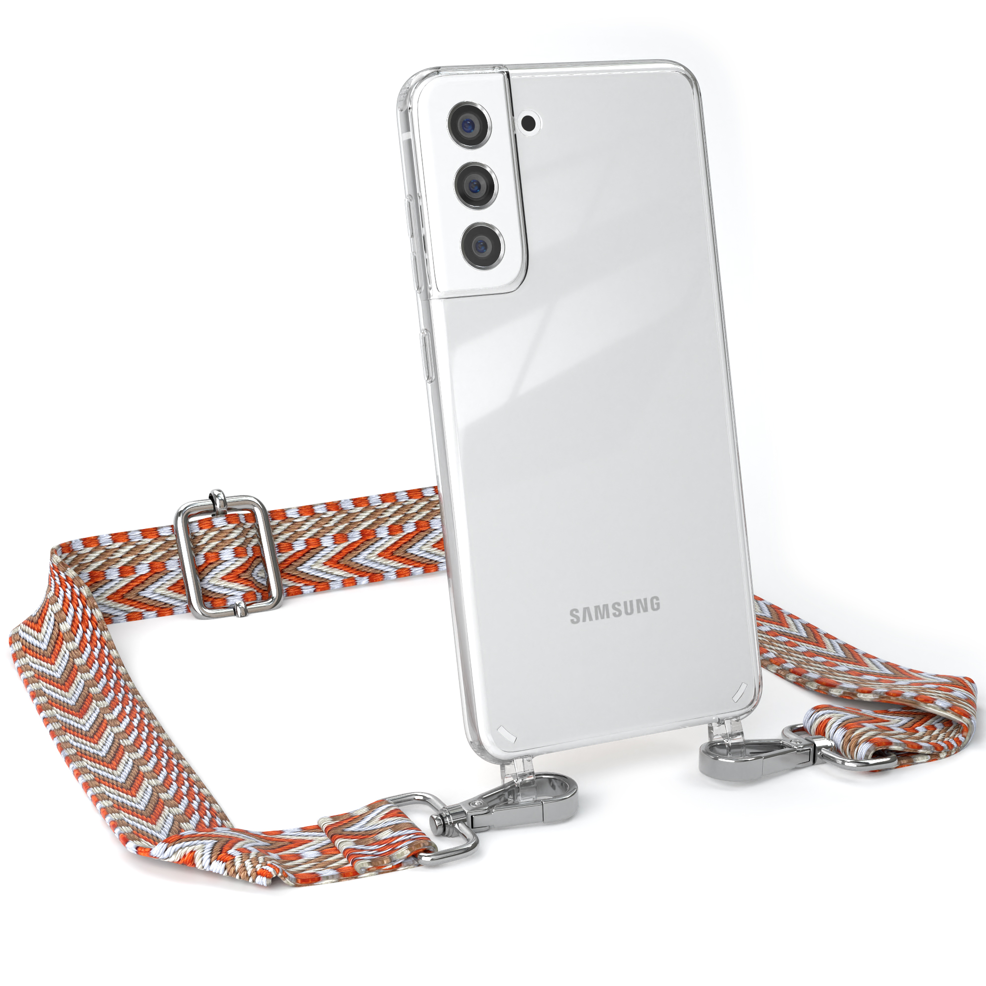 EAZY CASE Umhängetasche, 5G, / Rot Galaxy mit Handyhülle Style, Kordel S21 FE Transparente Samsung, Boho Hellblau