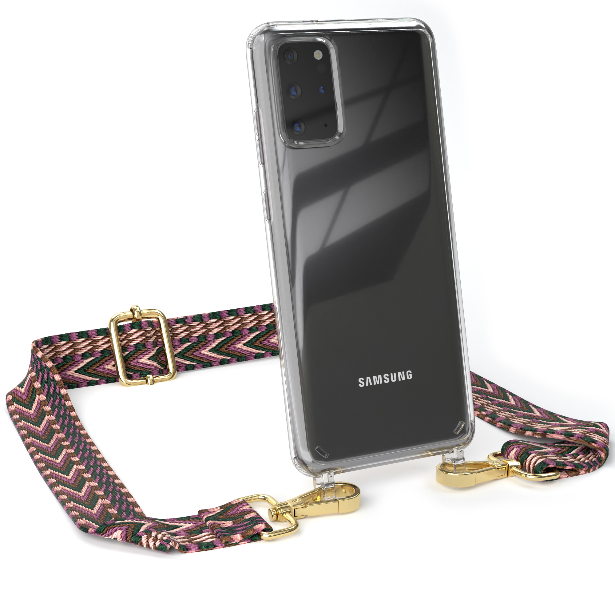 EAZY CASE Transparente Handyhülle mit Umhängetasche, Galaxy Plus Style, Rosa 5G, / Beere Plus Samsung, S20 / Boho Kordel S20
