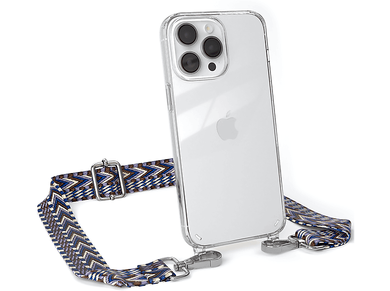 EAZY CASE Transparente Handyhülle Max, Style, mit 14 Blau / Boho Kordel Pro Umhängetasche, Weiß Apple, iPhone