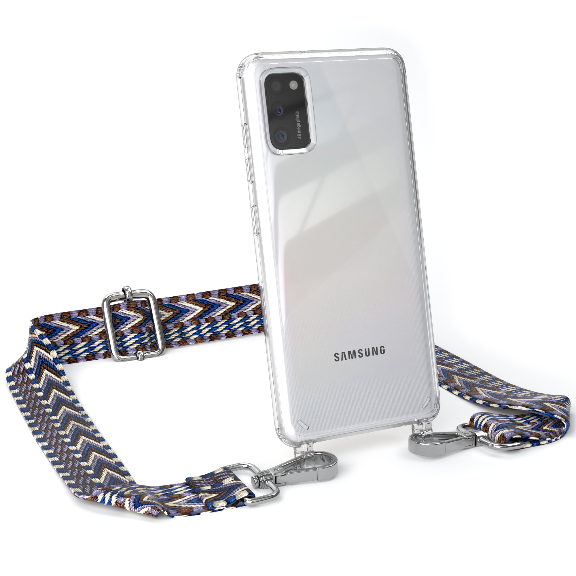 EAZY CASE Transparente Handyhülle Boho Galaxy Samsung, mit Style, Umhängetasche, / Kordel A41, Weiß Blau