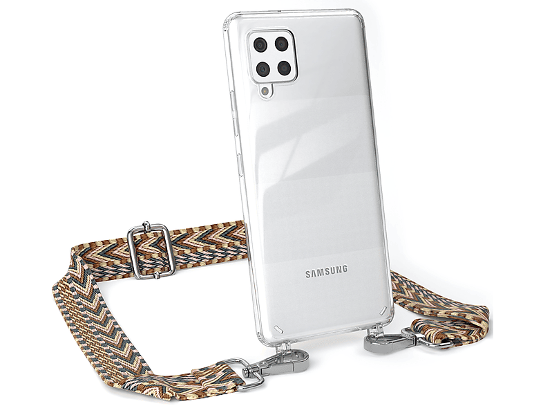 EAZY CASE Transparente Handyhülle mit Kordel Boho Style, Umhängetasche, Samsung, Galaxy A42 5G, Braun Mix