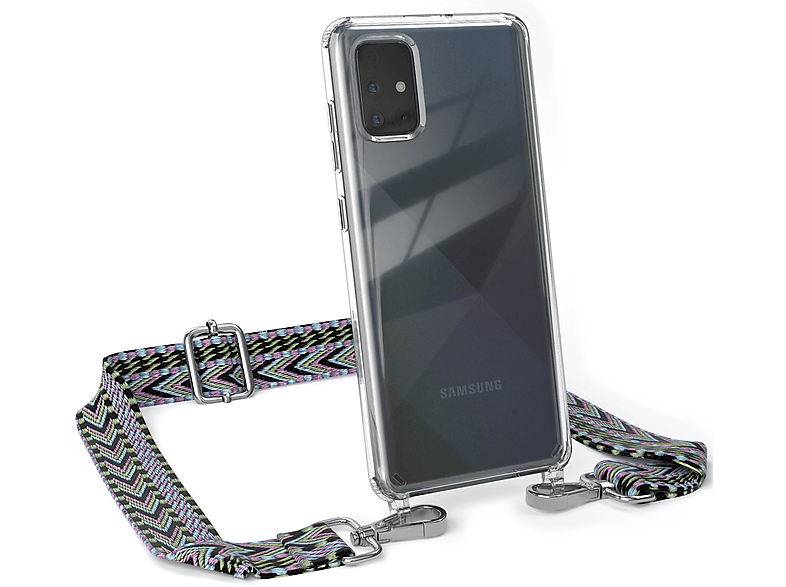 Transparente Boho EAZY Samsung, Style, / CASE A71, Kordel Grün Umhängetasche, mit Violett Galaxy Handyhülle