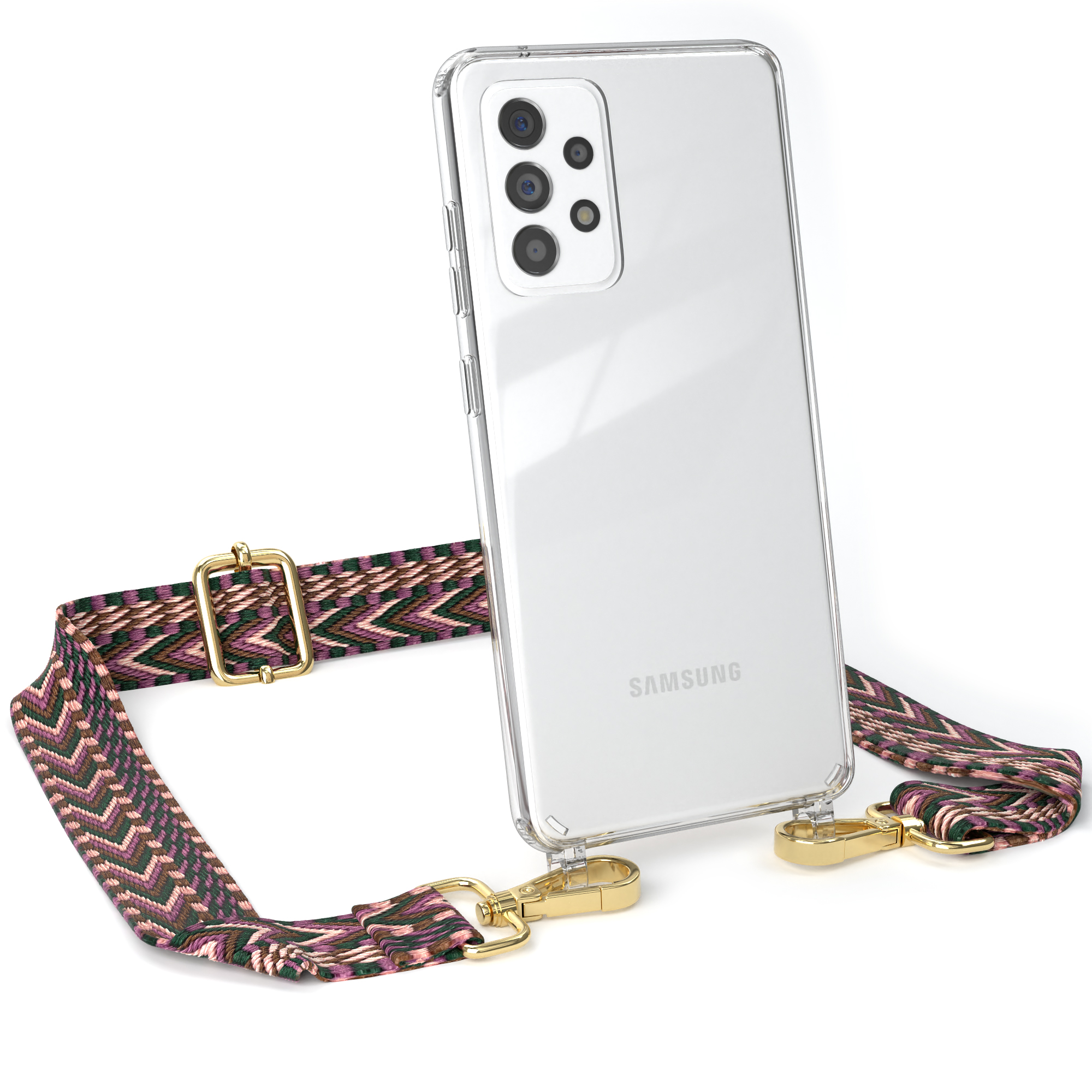 Boho / A52s / Kordel mit Transparente A52 CASE 5G A52 Beere Handyhülle Galaxy Samsung, 5G, Style, Umhängetasche, EAZY / Rosa