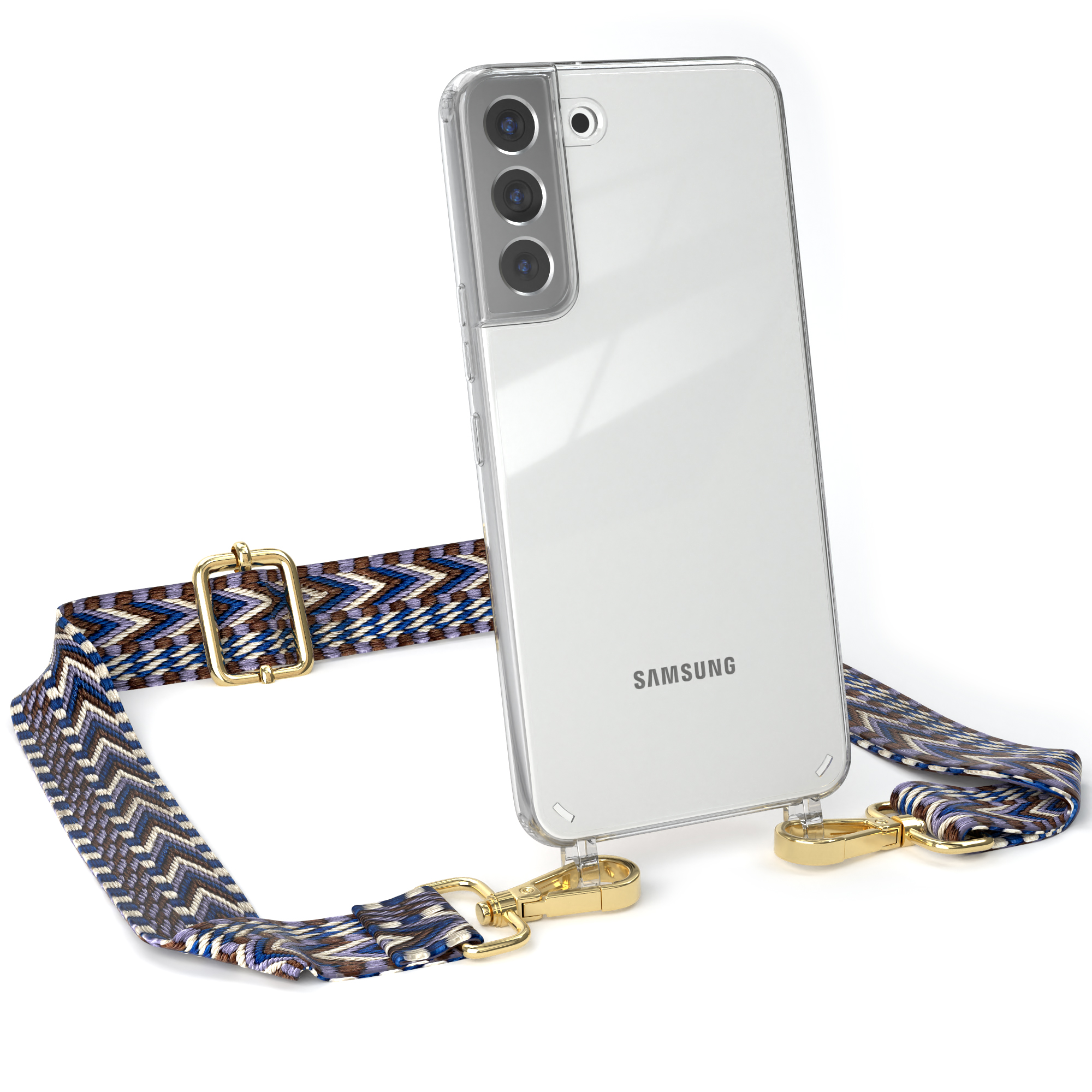 Kordel Plus EAZY Handyhülle 5G, Transparente Weiß Boho Style, Samsung, CASE Galaxy Umhängetasche, / mit S22 Blau