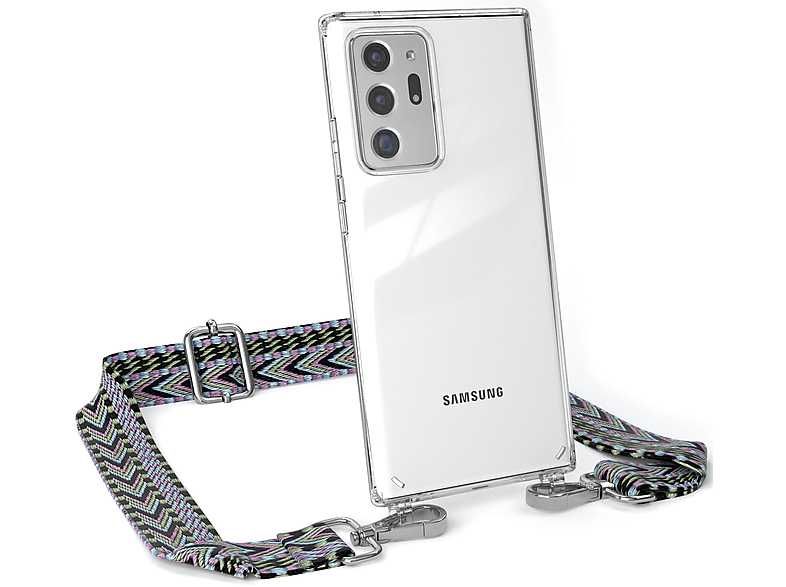 EAZY CASE Transparente Handyhülle mit Kordel Boho Style, Umhängetasche, Samsung, Galaxy Note 20 Ultra / Note 20 Ultra 5G, Violett / Grün