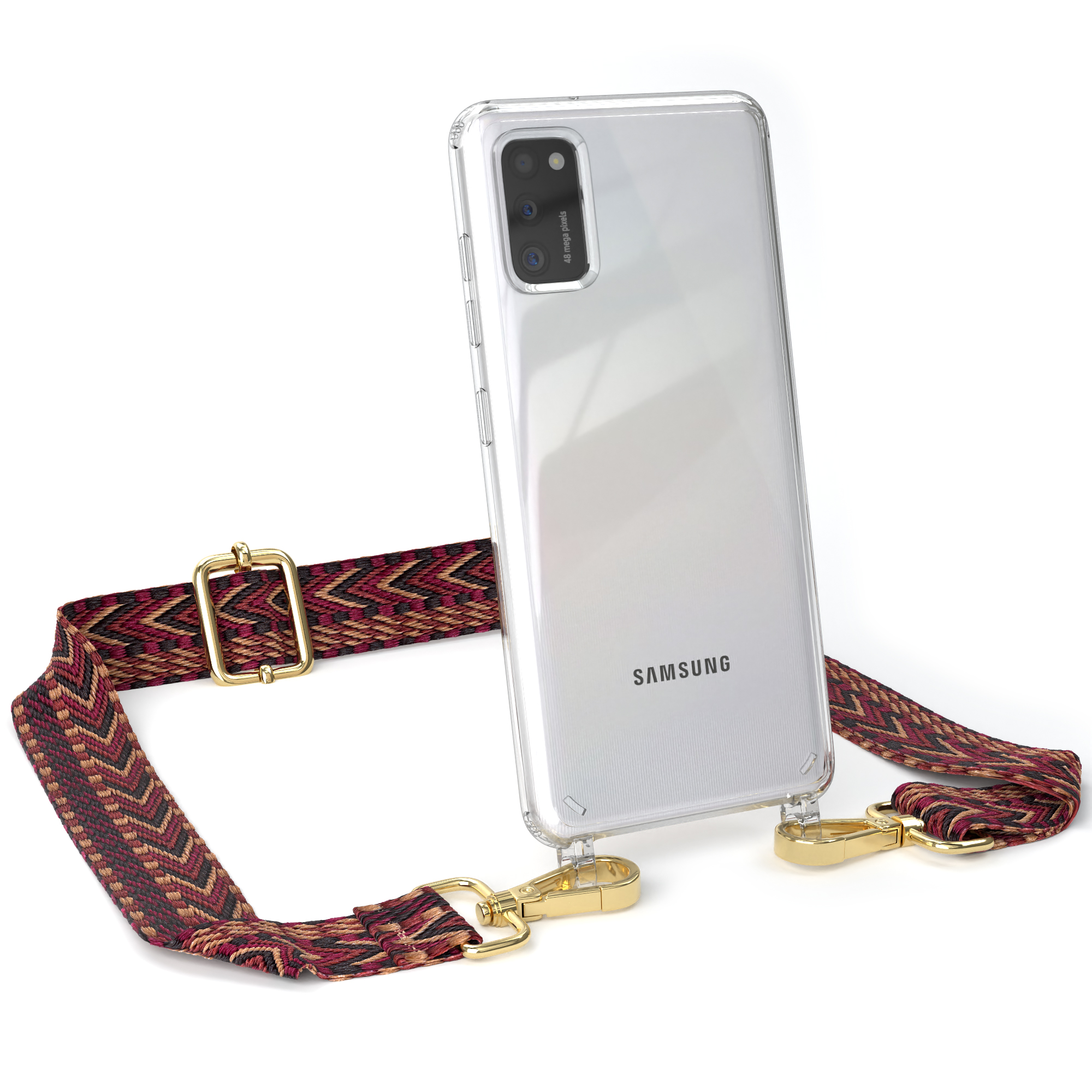 Braun A41, / Handyhülle mit Kordel CASE Umhängetasche, Samsung, Style, Boho Rot Galaxy EAZY Transparente