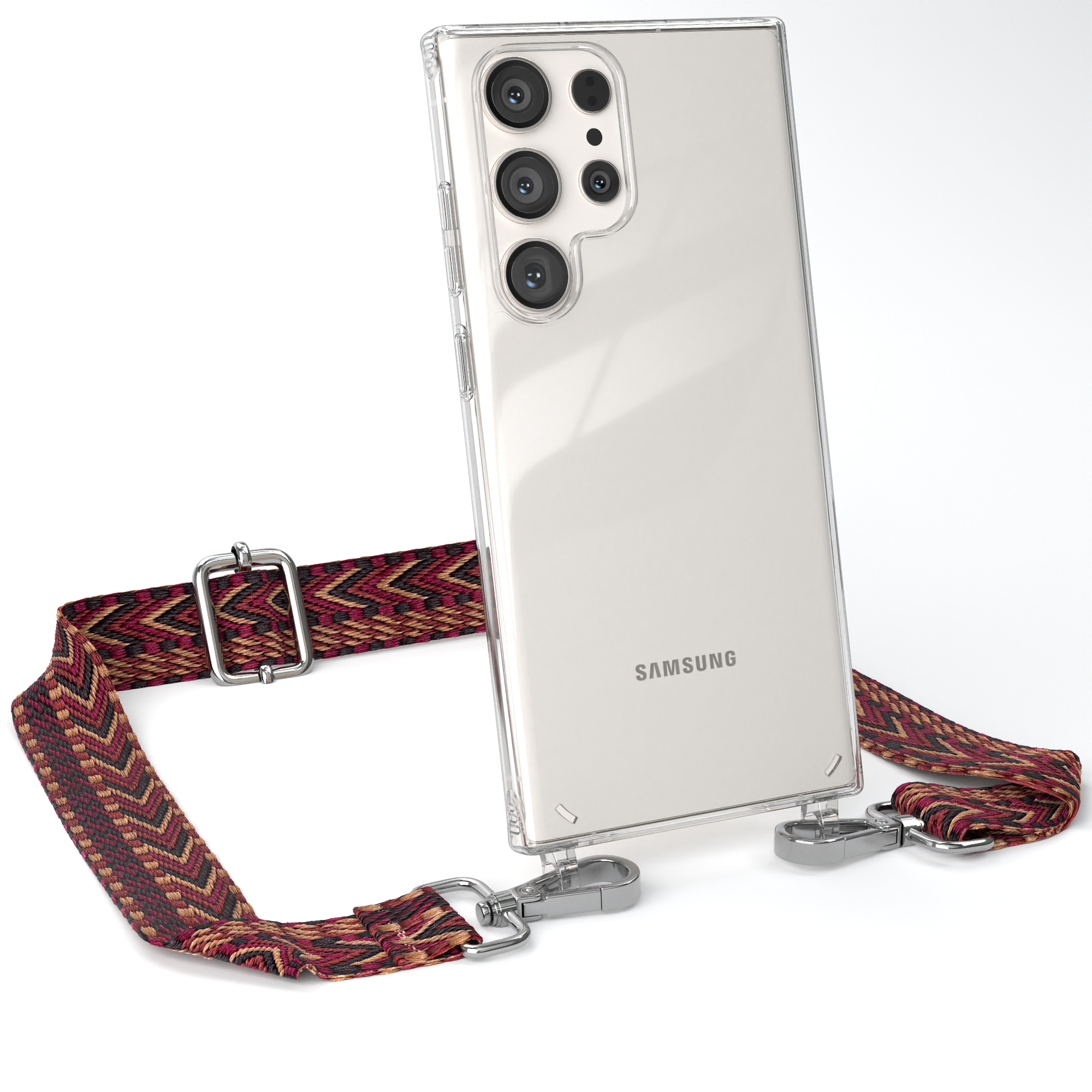 / Ultra, Samsung, Kordel Handyhülle Style, Umhängetasche, S23 Boho Braun EAZY mit Transparente CASE Rot Galaxy