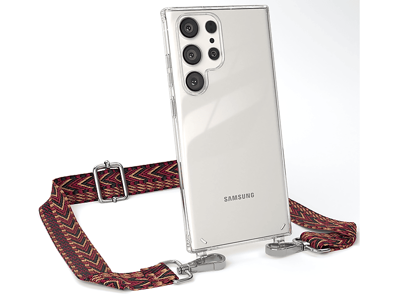 Boho Galaxy Style, S23 Samsung, CASE EAZY Kordel Braun Rot mit Umhängetasche, Handyhülle Ultra, / Transparente