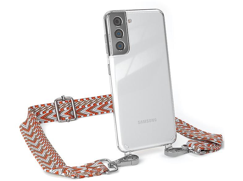 EAZY CASE Galaxy / Umhängetasche, Handyhülle Kordel mit Rot Samsung, Style, Transparente Boho 5G, S21 Hellblau