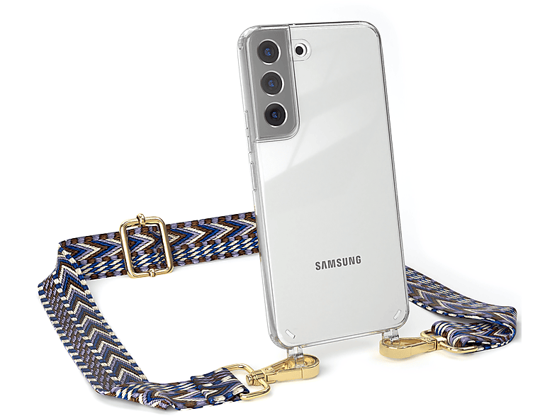 Weiß Boho 5G, Transparente Style, Galaxy S22 Kordel Umhängetasche, Blau Handyhülle CASE EAZY mit / Samsung,