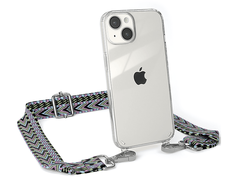 Kordel Umhängetasche, mit CASE / Boho Transparente EAZY iPhone Style, Grün Apple, Violett Handyhülle 14,