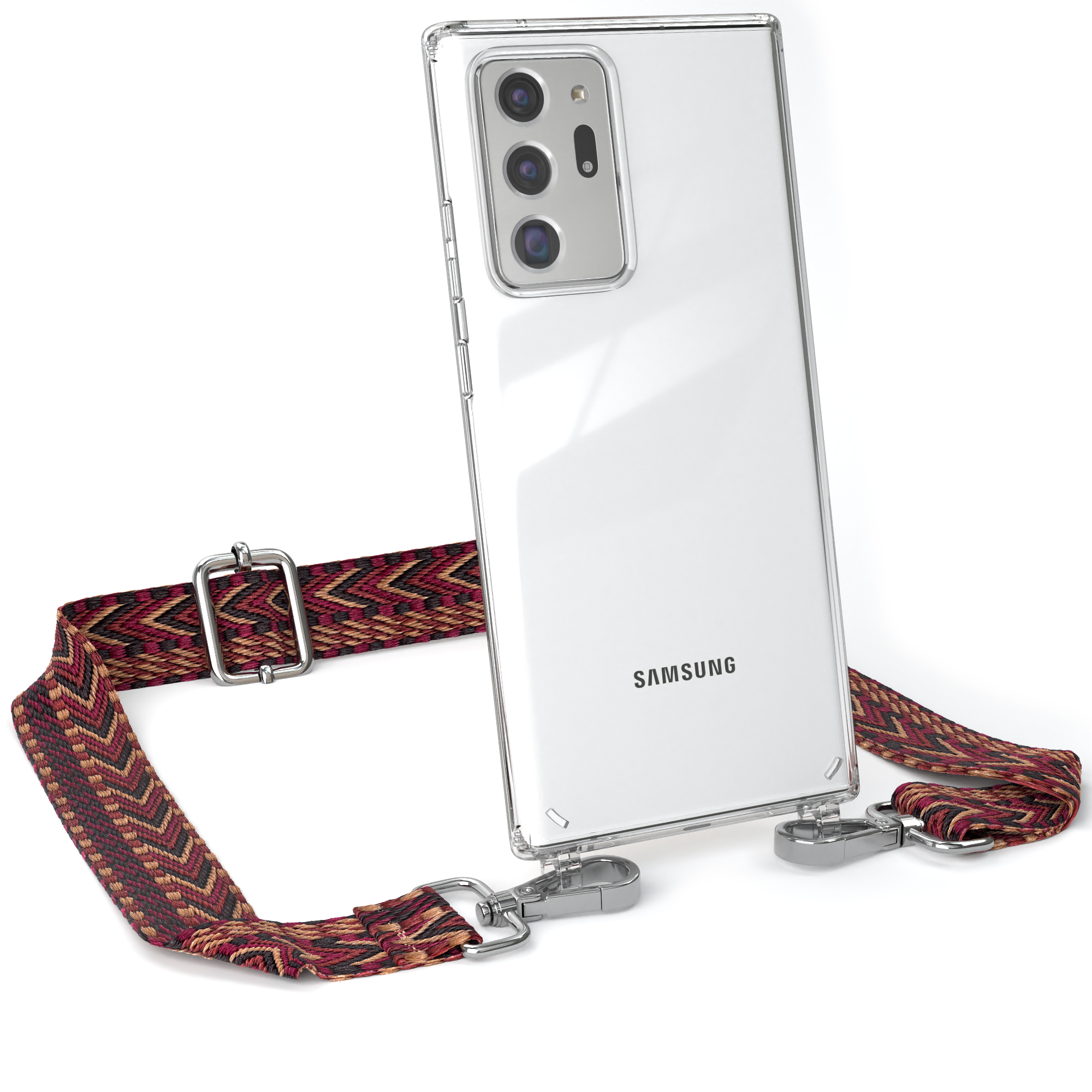 EAZY CASE Ultra Rot Handyhülle Umhängetasche, Boho 20 Samsung, Galaxy Braun Style, 20 mit Transparente 5G, Note / Ultra Kordel Note 