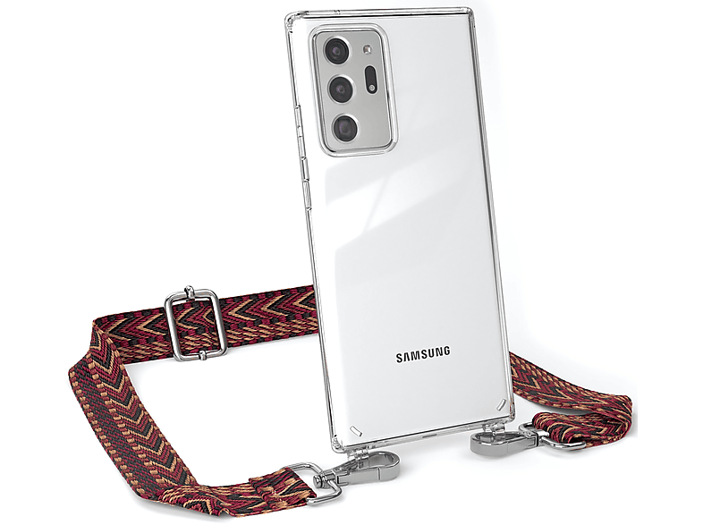 EAZY CASE Transparente Handyhülle mit Kordel Boho Style, Umhängetasche, Samsung, Galaxy Note 20 Ultra / Note 20 Ultra 5G, Rot / Braun