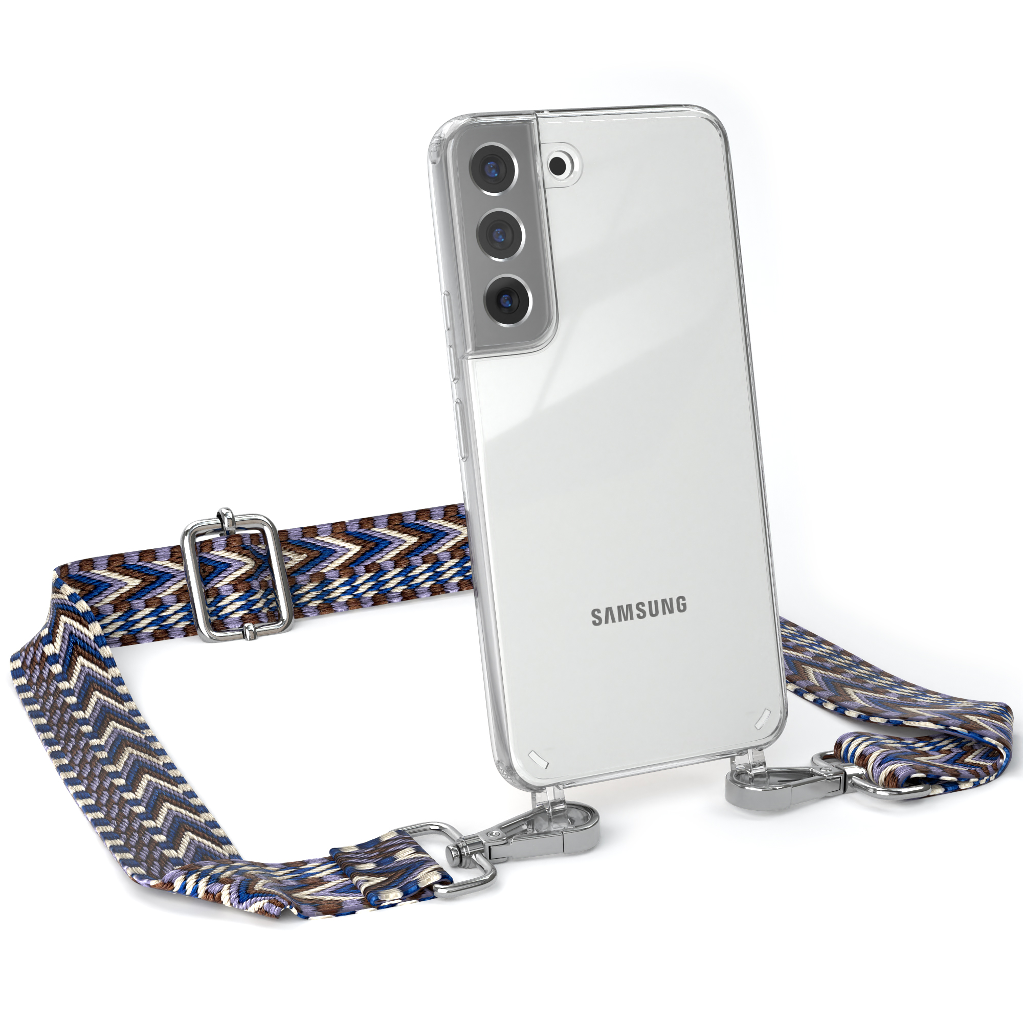 Weiß mit Umhängetasche, Kordel S22 Style, Handyhülle / EAZY Blau Boho Samsung, Galaxy CASE Transparente 5G,