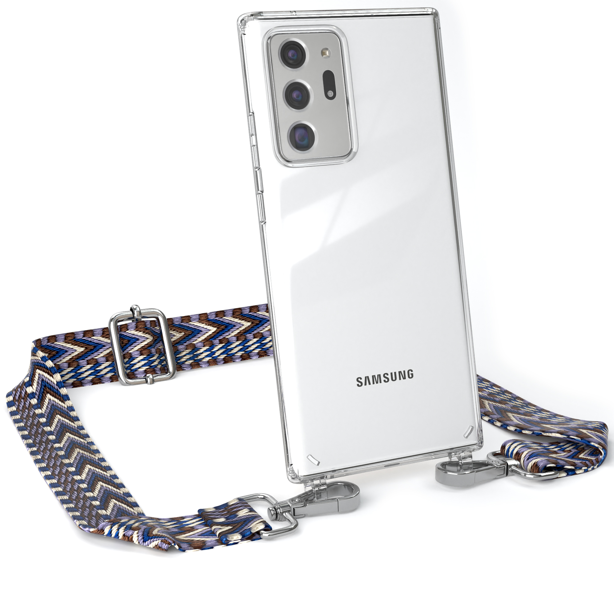 EAZY CASE Transparente Handyhülle Samsung, 5G, Boho Umhängetasche, Galaxy / Weiß / Ultra Ultra Note Style, Note mit Kordel 20 Blau 20