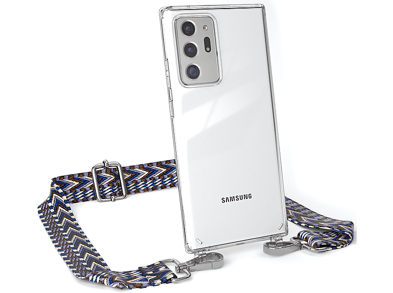 5G, Blau Ultra Handyhülle Ultra EAZY / CASE Note 20 Note Style, Boho Samsung, mit Weiß Transparente Galaxy / Umhängetasche, Kordel 20