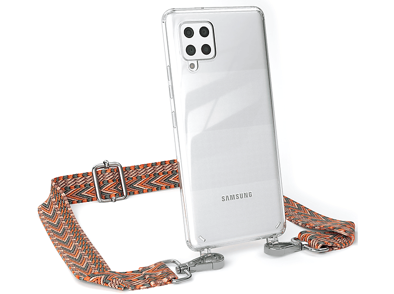 EAZY CASE Transparente Handyhülle mit Kordel Boho Style, Umhängetasche, Samsung, Galaxy A42 5G, Orange / Grün